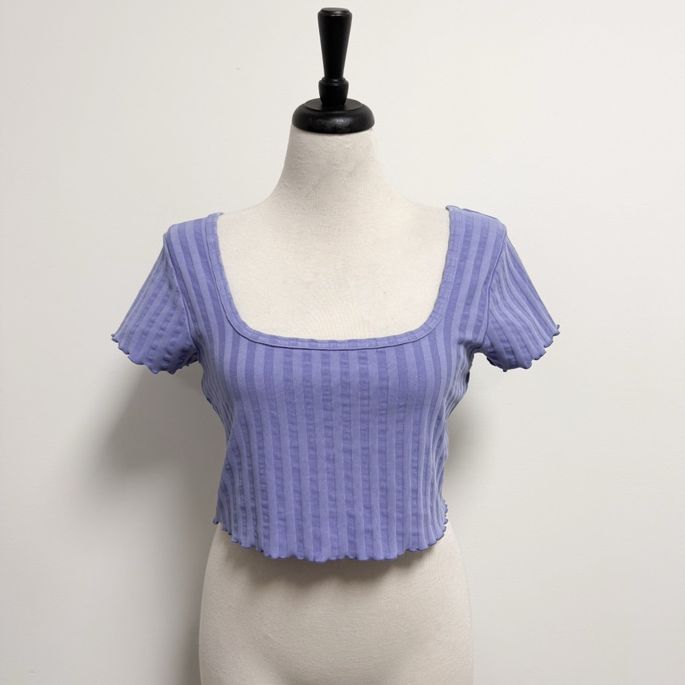 Offline Aerie Periwinkle Purple Groovy Ribbed Square Neck Short Sleeve Crop Top